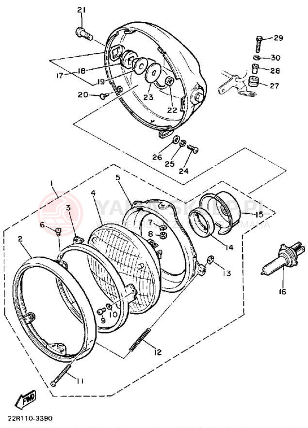Schemat "Lampa przód" do Yamaha XJ750K