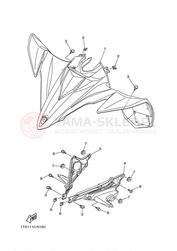 Schemat "Przedni błotnik" do Yamaha YFZ450R YFZ450REO/YFZ450REL