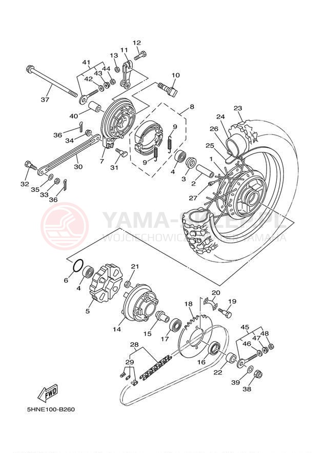 Schemat "Koło tył" do Yamaha TTR90 TTR90ER