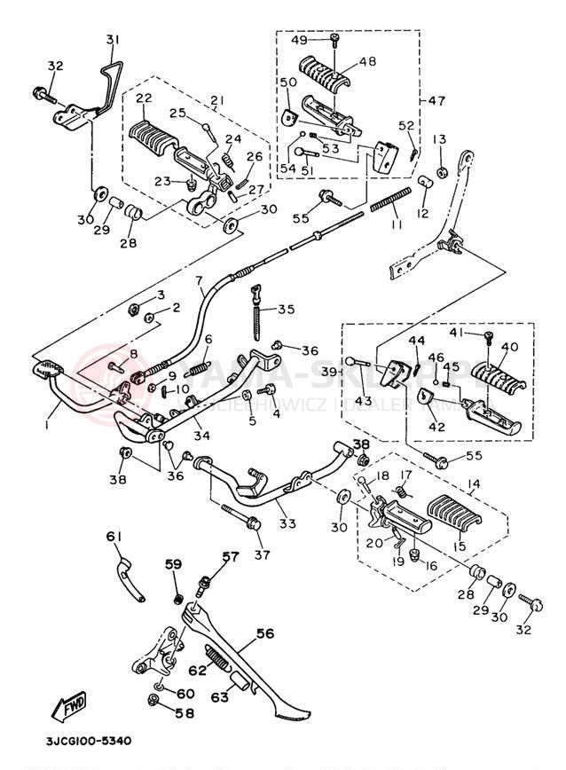 Schemat "Stopka postojowa i podnóżki" do Yamaha VIRAGO 535 XV535K/XV535KC
