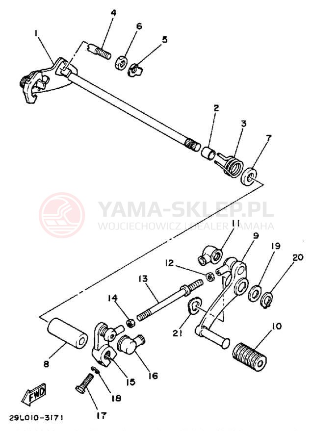 Schemat "Dźwignia zmiany biegów, wałek" do Yamaha RZ350NCII/RZ350NC/RZ350N