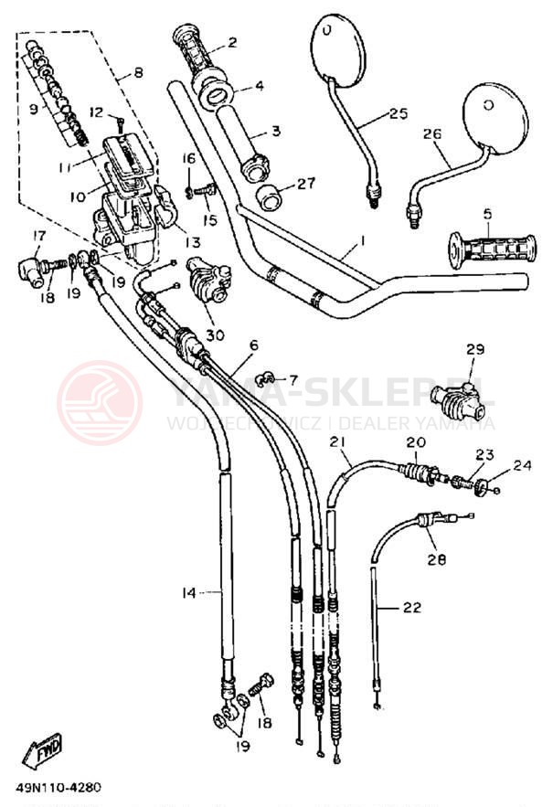 Schemat "Kierownica i osprzęt" do Yamaha XT600S/XT600SC