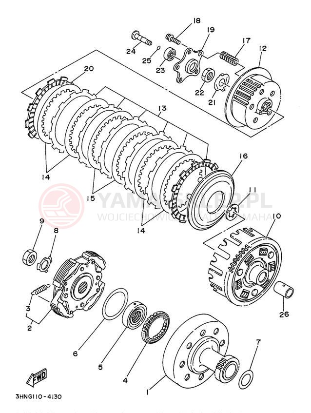 Schemat "sprzęgło" do Yamaha BIG BEAR 2WD YFM350UK