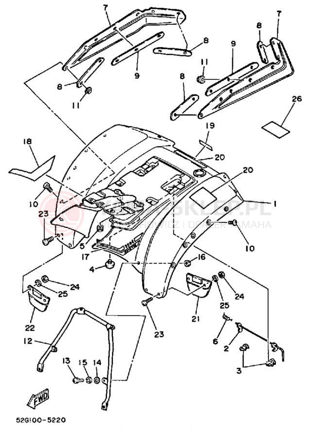 Schemat "Tylny błotnik" do Yamaha YTM200ERN