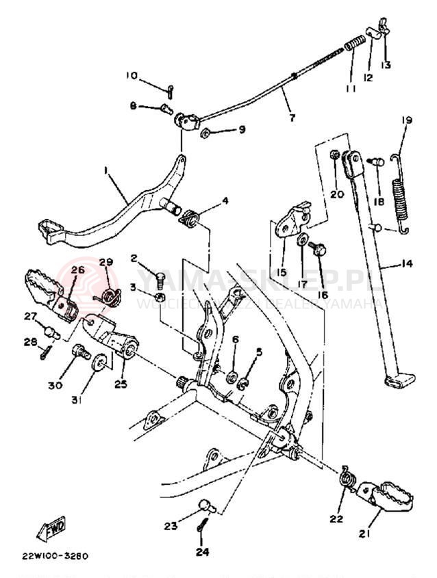 Schemat "Stopka postojowa i podnóżki" do Yamaha YZ80 YZ80K