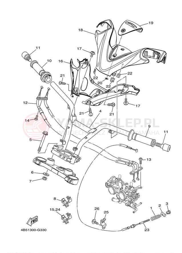 Schemat "Kierownica i osprzęt" do Yamaha T MAX XP500YY
