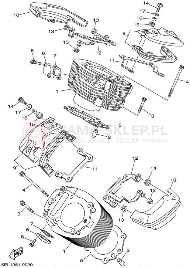 Schemat "cylinder" do Yamaha V-STAR 1100 XVS1100L/XVS1100LC