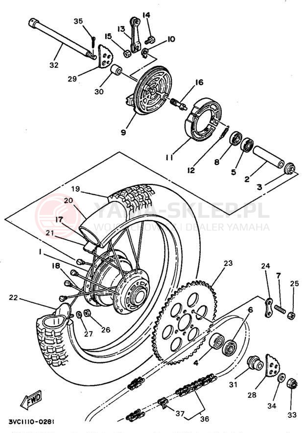 Schemat "Koło tył" do Yamaha RT180B