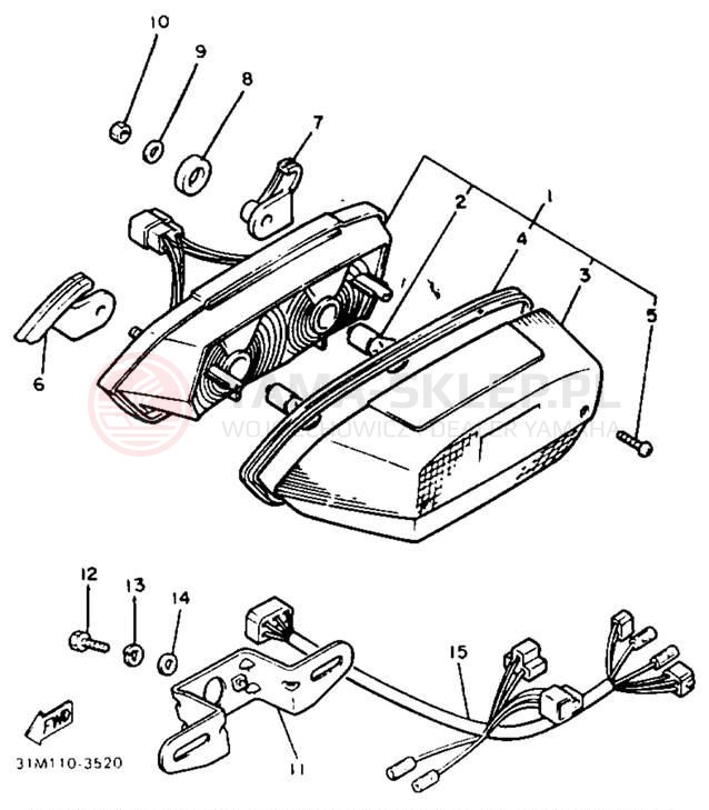 Schemat "lampa tył" do Yamaha XVZ12DN