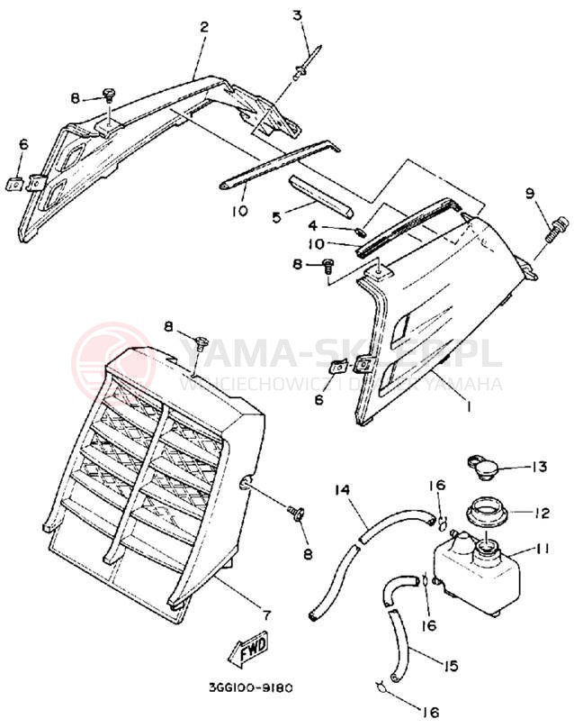 Schemat "Pokrywa boczna" do Yamaha YFZ350D