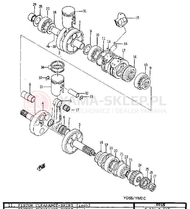 Schemat "Wał korbowy, tłok" do Yamaha YDS5/YM2C