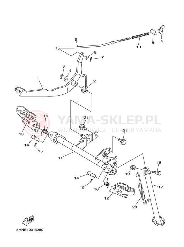 Schemat "Stopka postojowa i podnóżki" do Yamaha TT-R90E TTR90ET