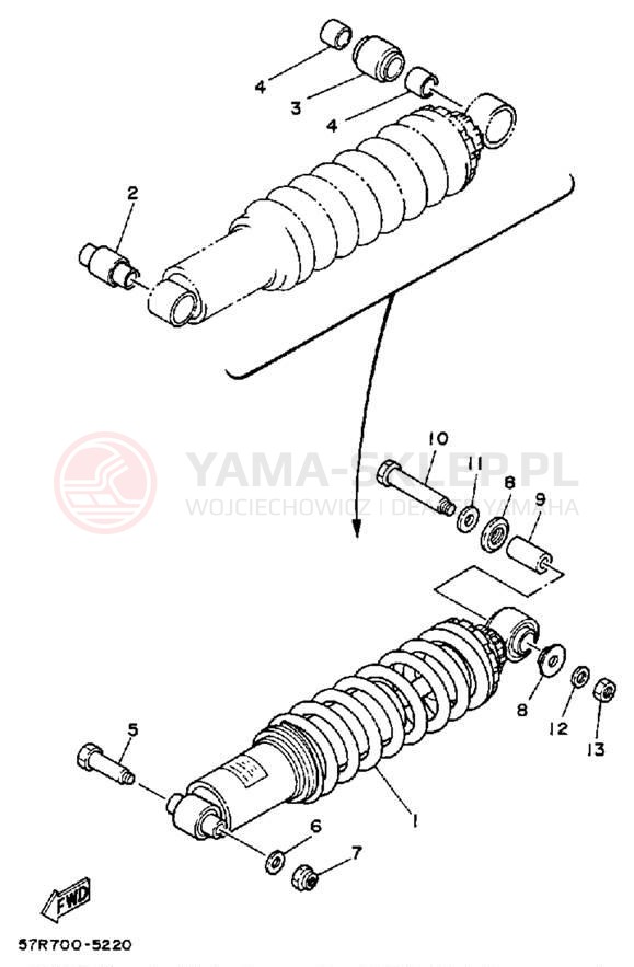 Schemat "zawieszenie tył" do Yamaha XT350S/XT350SC