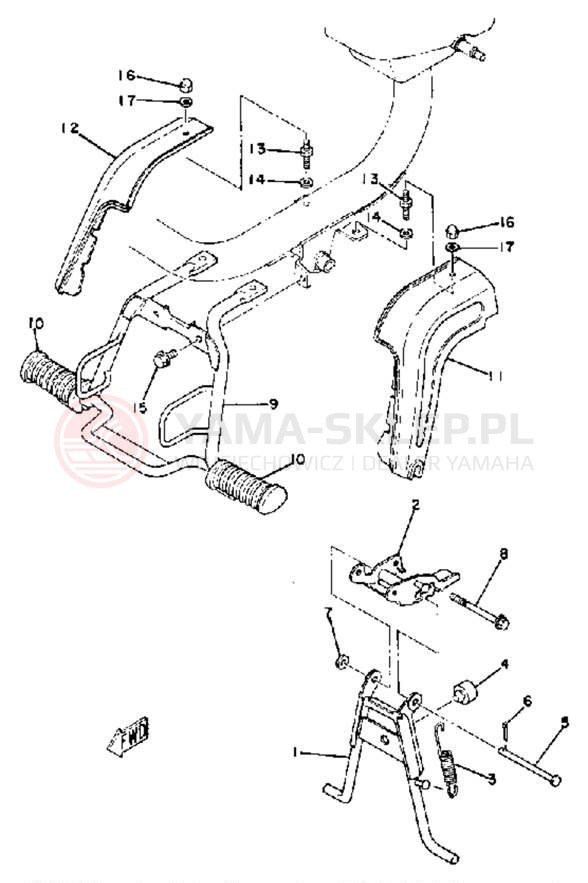 Schemat "Stopka postojowa i podnóżki" do Yamaha QT50G