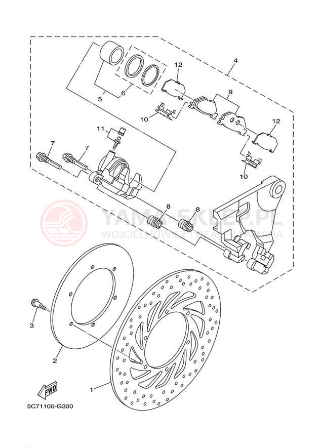 Schemat "Zacisk hamulcowy tylny" do Yamaha RAIDER XV19CXB/XV19CXCB