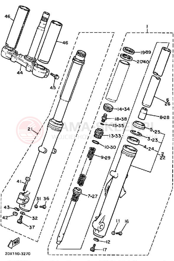 Schemat "Amortyzatory przód" do Yamaha MIDNIGHT VIRAGO 750 XV750MK