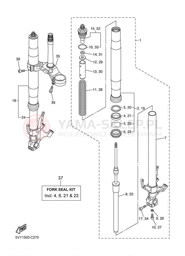 Schemat "Amortyzatory przód" do Yamaha YZF-R1 YZFR1TC/YZFR1T