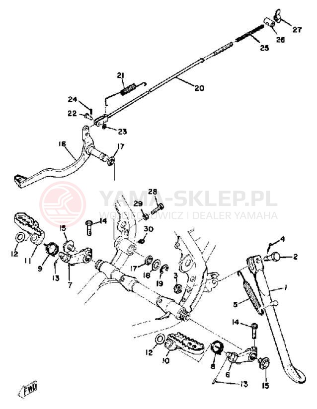Schemat "Stopka postoj., dźw. Hamulca tył" do Yamaha YZ250C