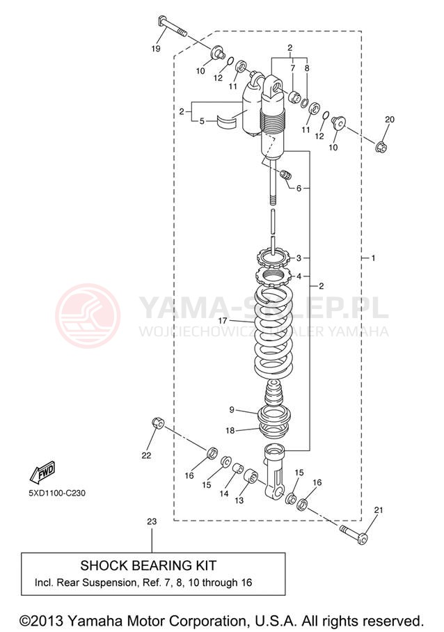 Schemat "zawieszenie tył" do Yamaha WR450F WR450FV