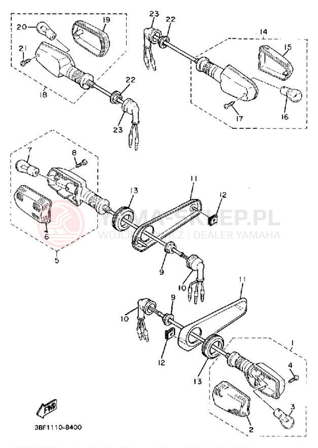 Schemat "kierunkowskazy" do Yamaha FZR400W