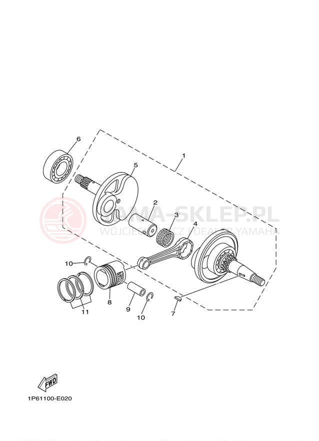 Schemat "Wał korbowy, tłok" do Yamaha TT-R50E TTR50EW