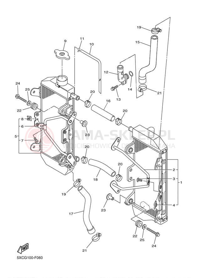 Schemat "Układ chlodzenia" do Yamaha YZ250F YZ250FW