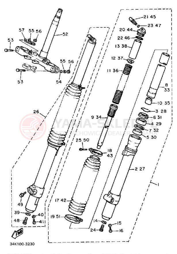 Schemat "Amortyzatory przód" do Yamaha TT600L