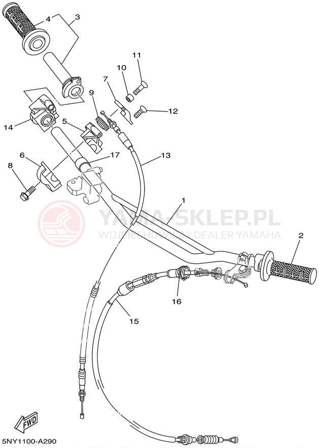 Schemat "Kierownica i osprzęt" do Yamaha YZ125 YZ125P