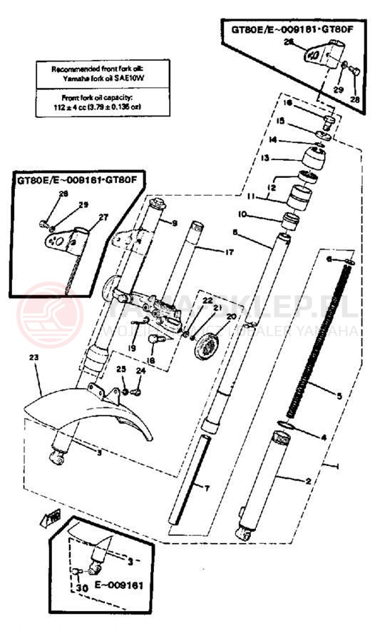 Schemat "Amortyzatory przód, błotnik" do Yamaha GT80G