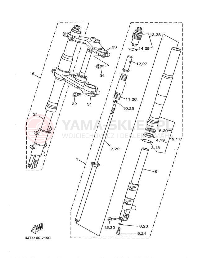 Schemat "Amortyzatory przód" do Yamaha TZ125 TZ125