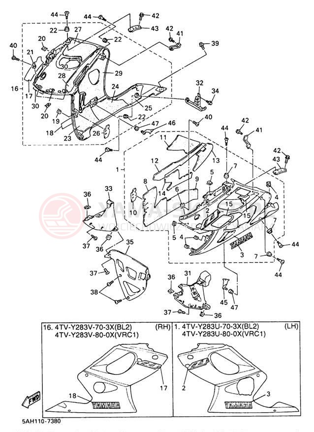 Schemat "elementy nadwozia" do Yamaha YZF600RJC/YZF600RJ