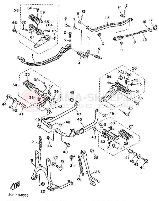 Schemat "Stopka postojowa i podnóżki" do Yamaha VIRAGO 750 XV750AC/XV750A