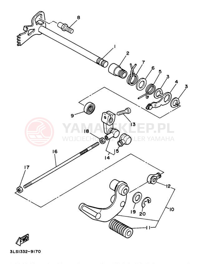 Schemat "Dźwignia zmiany biegów, wałek" do Yamaha VIRAGO 250 XV250N/XV250NC