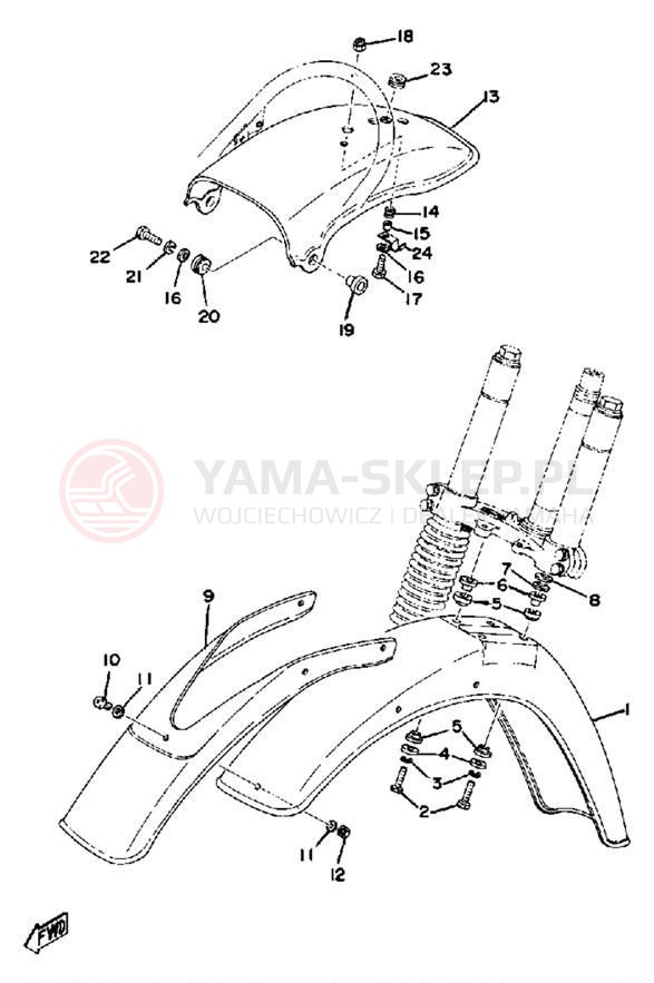 Schemat "Błotniki przód i tył" do Yamaha IT400C