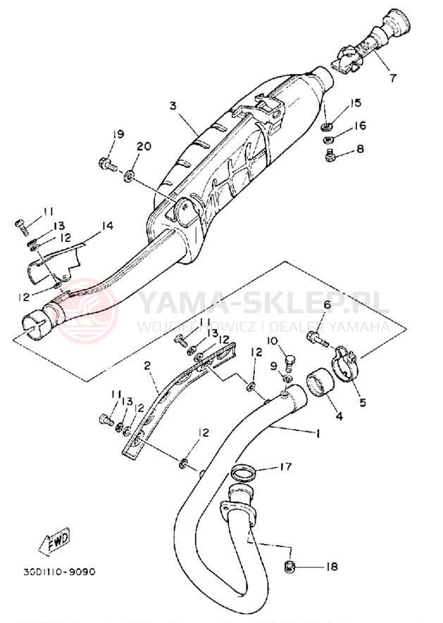 Schemat "Wydech końcowy" do Yamaha YFM350XD