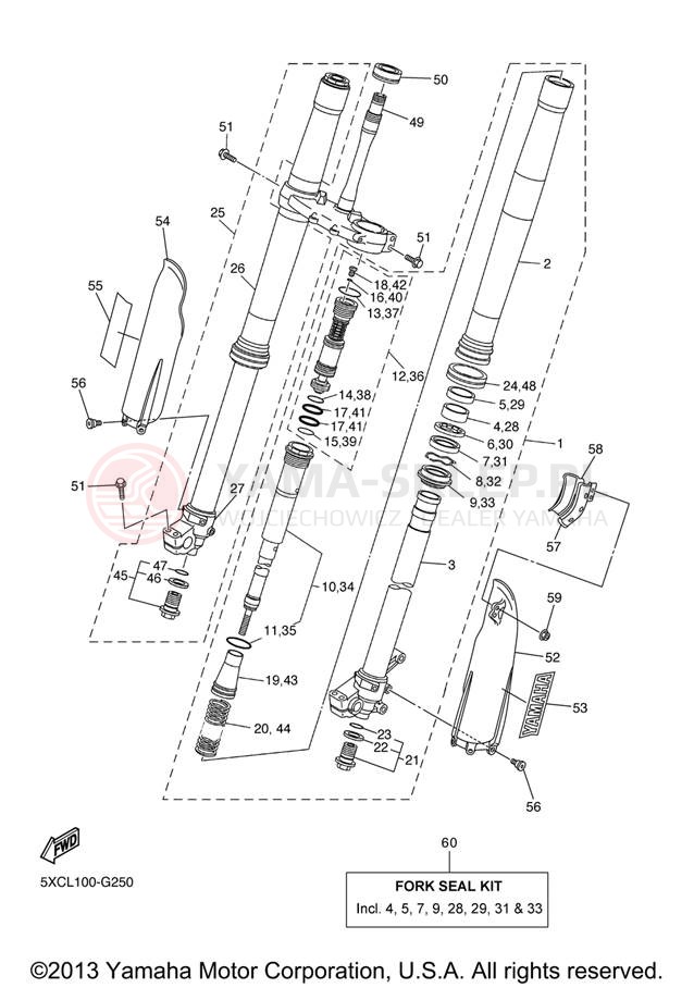 Schemat "Amortyzatory przód" do Yamaha YZ250F YZ250FXL/YZ250FXW