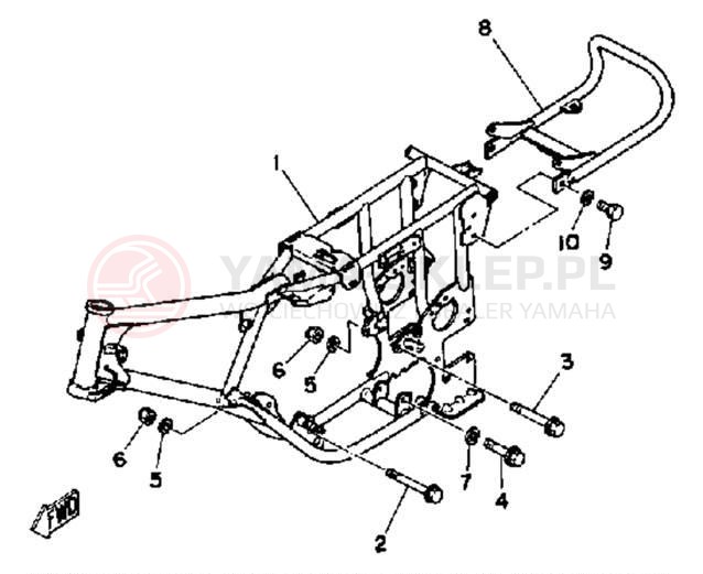 Schemat "Podnóżki, dźwignia hamulca tylnego" do Yamaha YT125G