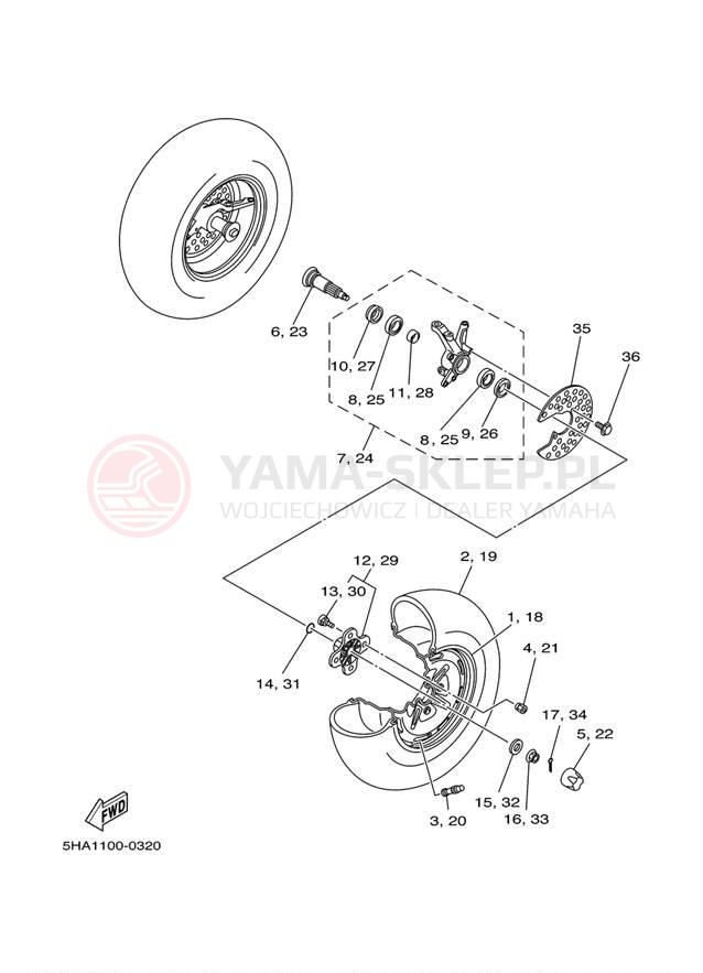 Schemat "Koło przód" do Yamaha KODIAK 2WD YFM400AN