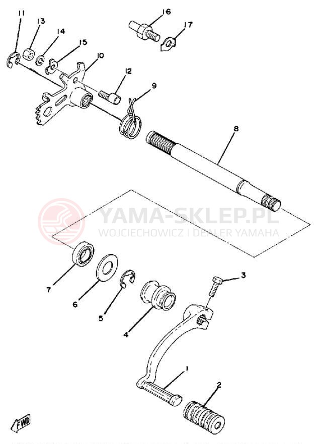 Schemat "Dźwignia zmiany biegów, wałek" do Yamaha TT500C