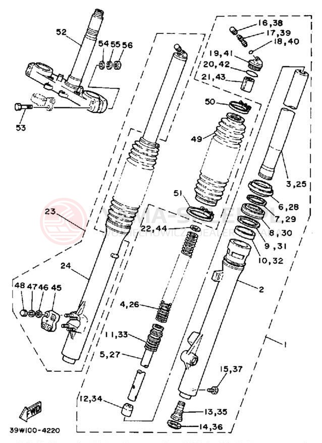 Schemat "Amortyzatory przód" do Yamaha YZ125K
