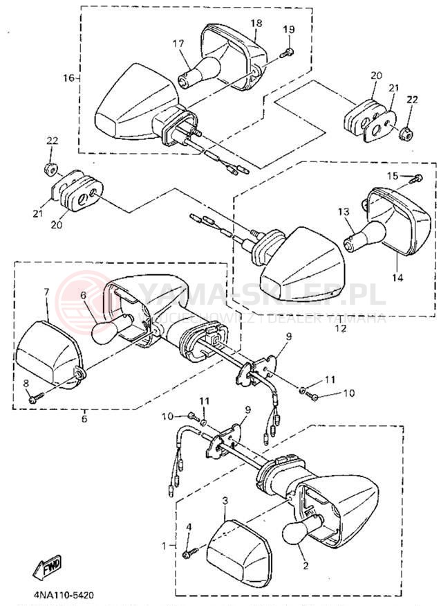 Schemat "kierunkowskazy - sterownik" do Yamaha YZF600RGC