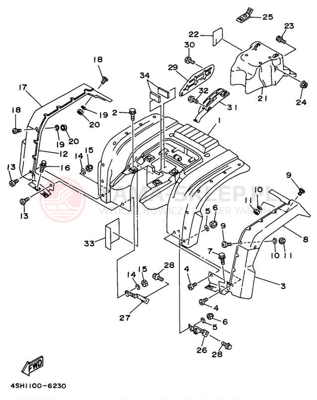 Schemat "Tylny błotnik" do Yamaha KODIAK 4WD YFM400FWH