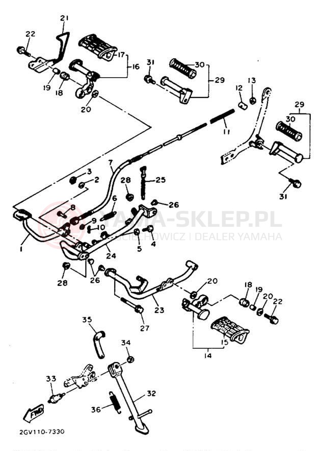Schemat "Stopka postojowa i podnóżki" do Yamaha VIRAGO 535 XV535TC/XV535T