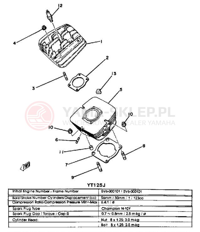 Schemat "cylinder" do Yamaha YT125G