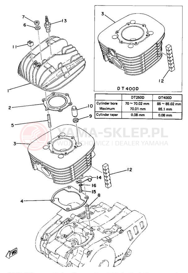 Schemat "głowica" do Yamaha DT400D/DT250D