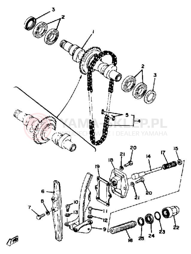 Schemat "Rozrząd - napinacz" do Yamaha XS650SG