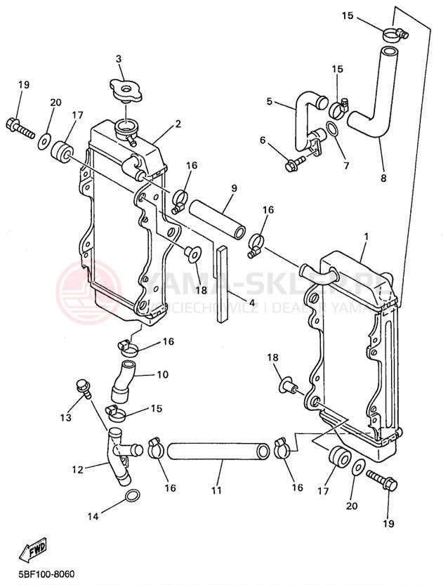 Schemat "Układ chlodzenia" do Yamaha WR400F WR400FK