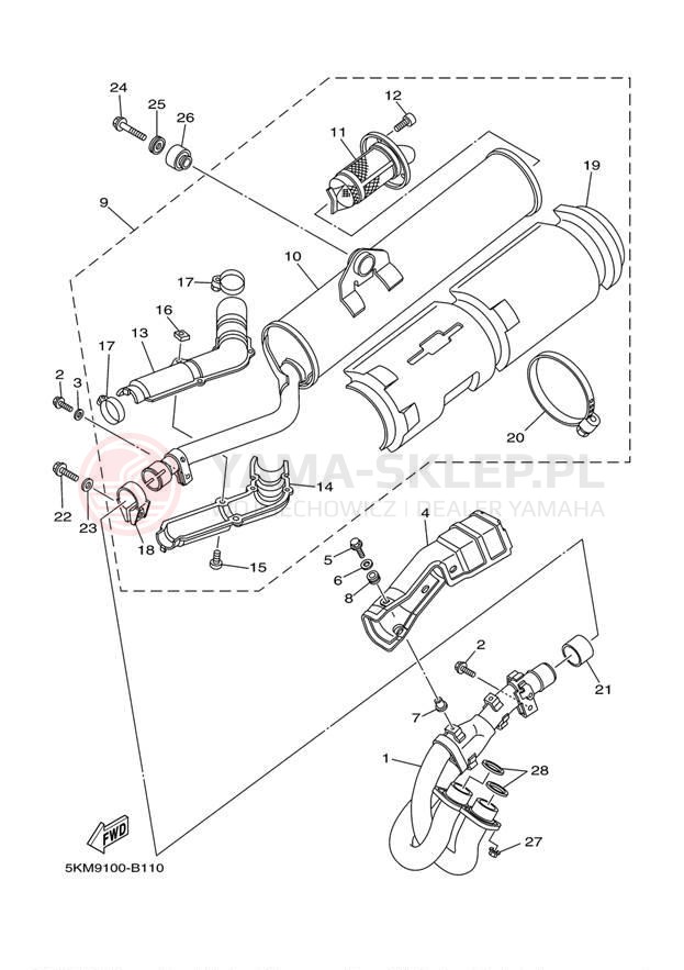 Schemat "Wydech końcowy" do Yamaha GRIZZLY 660 YFM660FR