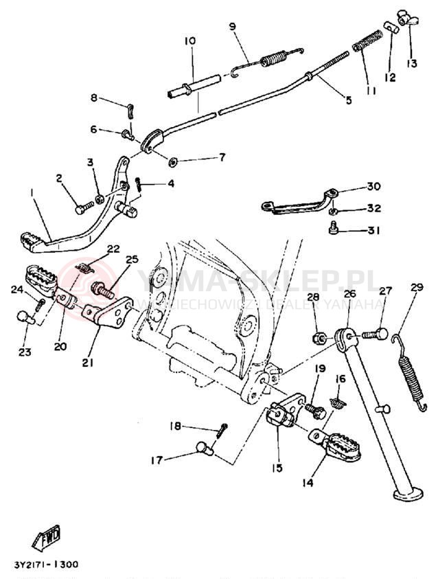 Schemat "Stopka postojowa i podnóżki" do Yamaha XT250K/XT250KC