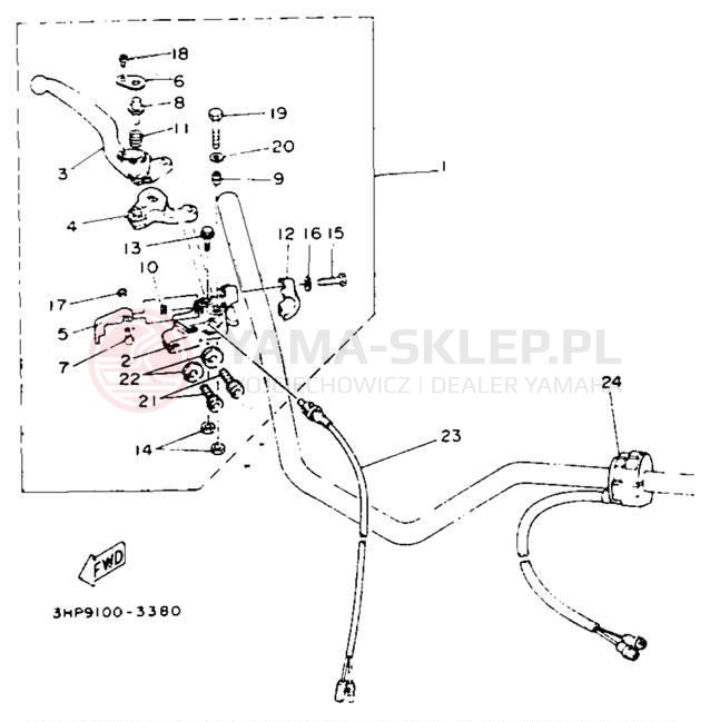 Schemat "Kierownica i osprzęt" do Yamaha MOTO-4 YFM350ERE
